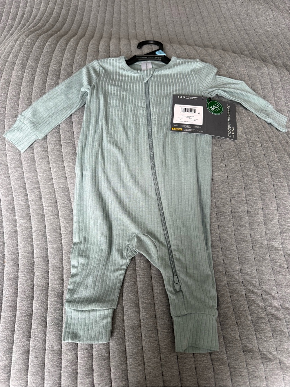 Gerber Sage Green Ribbed Zipper Footie